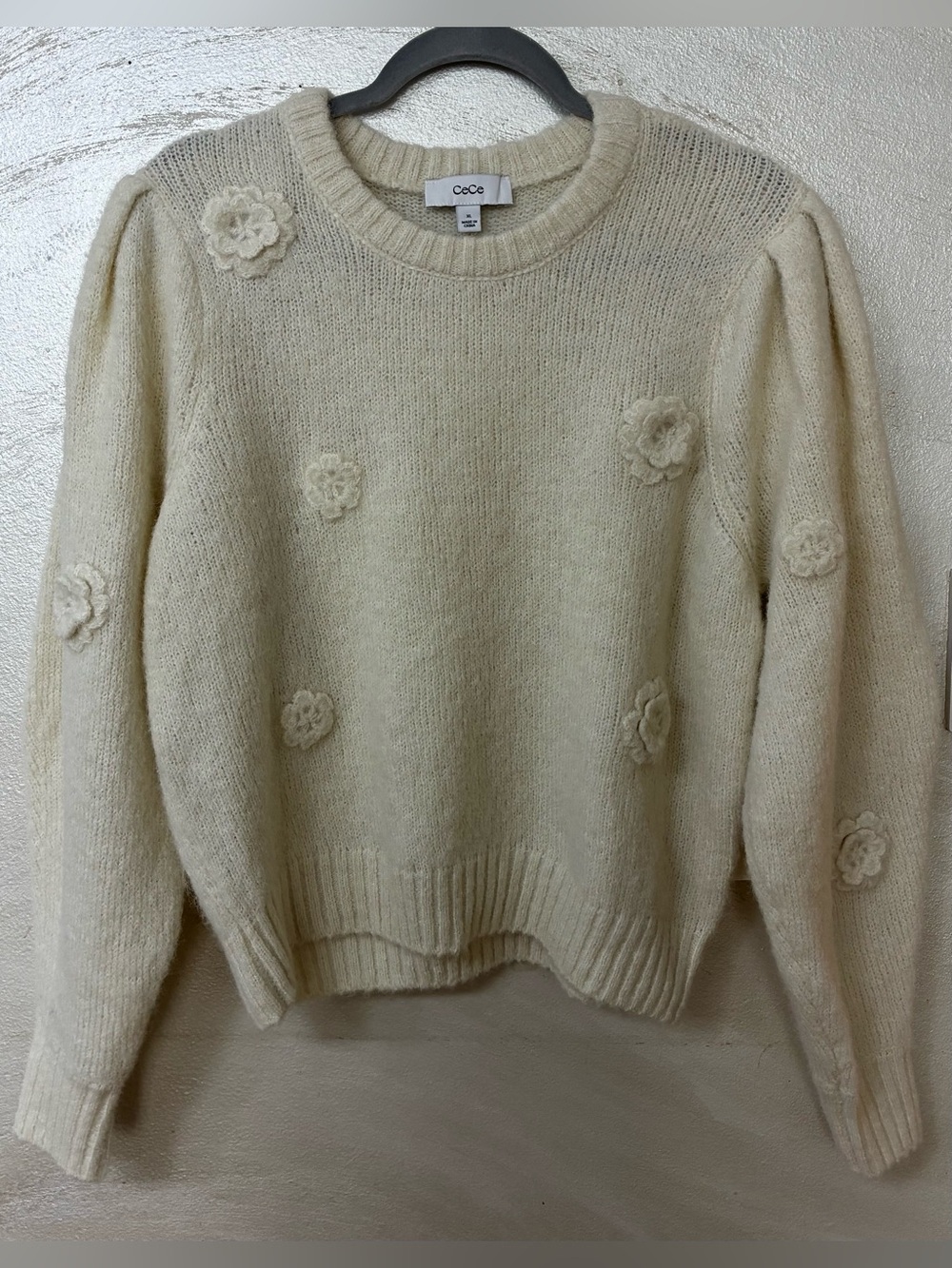 Ce Ce Cream Floral Appliqué Knit Sweater - Women's